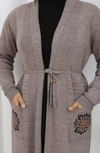Cardigan Long Brodé En Tricot 0022-01 Vison 0022-01