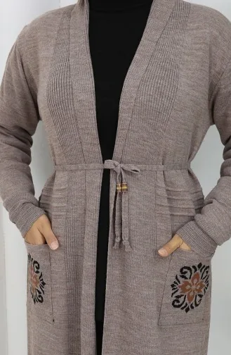 Gebreid Geborduurd Lang Vest 0022-01 Mink 0022-01