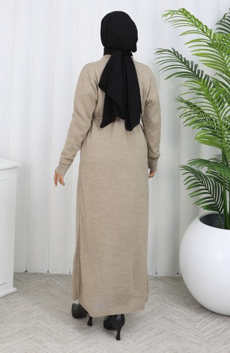 Cardigan Long Brodé En Maille 0022-02 Beige 0022-02