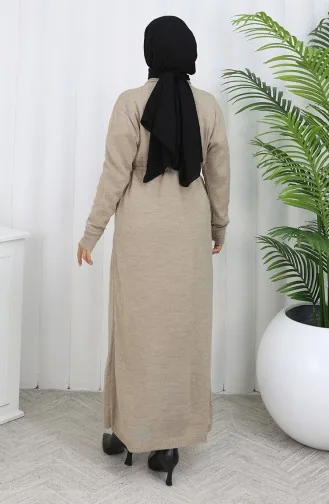Strickwaren Bestickte Lange Strickjacke 0022-02 Beige 0022-02