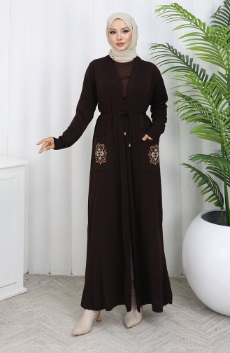 Cardigan Long Brodé En Maille 0022-05 Marron 0022-05
