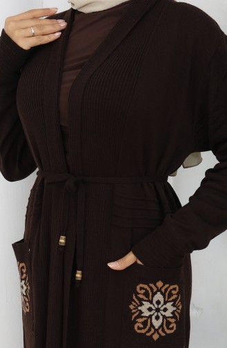 Cardigan Long Brodé En Maille 0022-05 Marron 0022-05