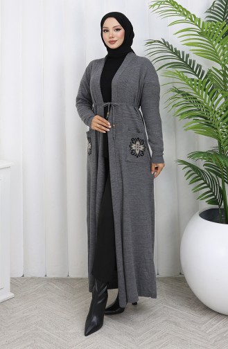 Gebreid Geborduurd Lang Vest 0022-06 Antraciet 0022-06