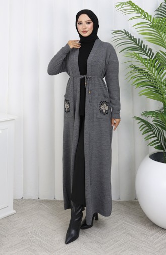 Gebreid Geborduurd Lang Vest 0022-06 Antraciet 0022-06