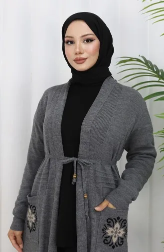 Triko Nakışlı Uzun Hırka 0022-06 Antrasit