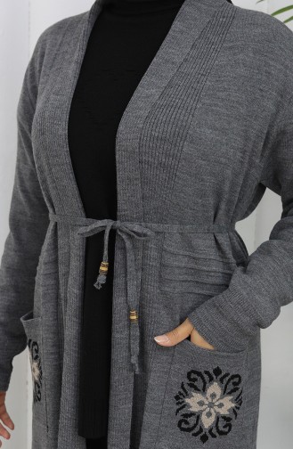 Gebreid Geborduurd Lang Vest 0022-06 Antraciet 0022-06