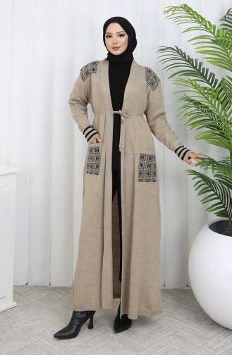 Gebreid Geborduurd Lang Vest 0027-02 Beige 0027-02