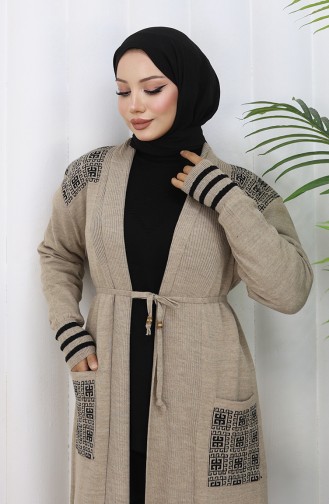 Gebreid Geborduurd Lang Vest 0027-02 Beige 0027-02