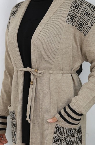 Gebreid Geborduurd Lang Vest 0027-02 Beige 0027-02