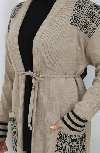 Strickwaren Bestickte Lange Strickjacke 0027-02 Beige 0027-02