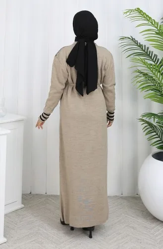 Strickwaren Bestickte Lange Strickjacke 0027-02 Beige 0027-02