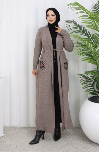 Gebreid Geborduurd Lang Vest 0027-03 Mink 0027-03
