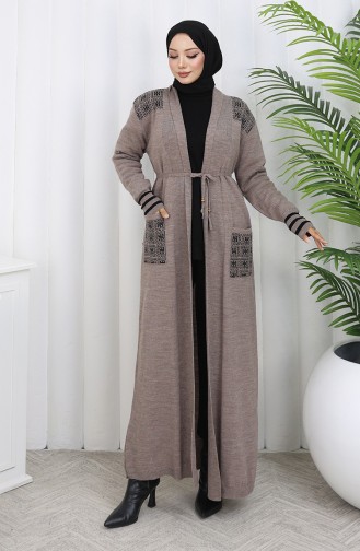 Gebreid Geborduurd Lang Vest 0027-03 Mink 0027-03