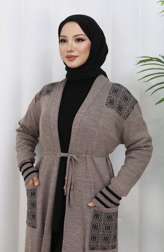 Gebreid Geborduurd Lang Vest 0027-03 Mink 0027-03
