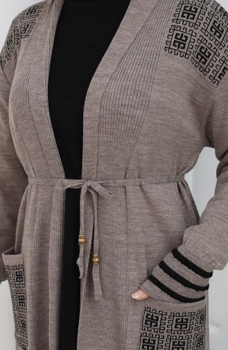 Gebreid Geborduurd Lang Vest 0027-03 Mink 0027-03