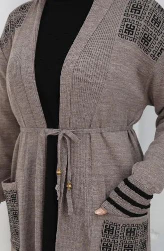 Lange Strickjacke Mit Stickerei 0027-03 Nerz 0027-03