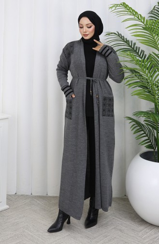 Cardigan Long Brodé En Maille 0027-05 Anthracite 0027-05
