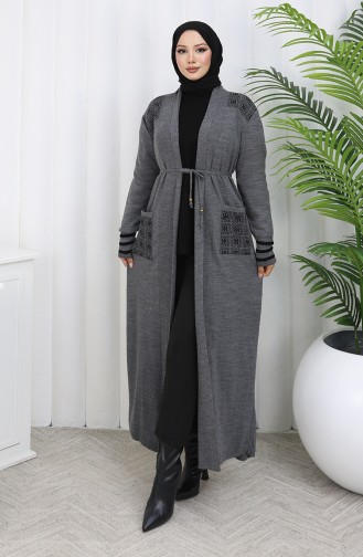 Cardigan Long Brodé En Maille 0027-05 Anthracite 0027-05