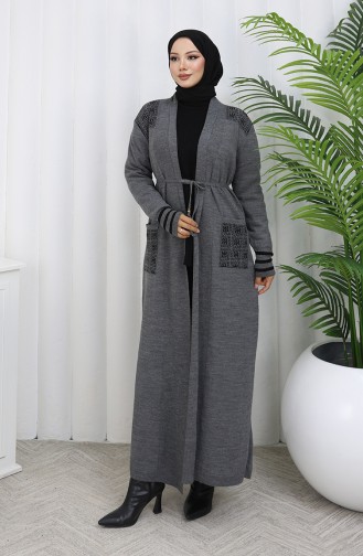 Cardigan Long Brodé En Maille 0027-05 Anthracite 0027-05