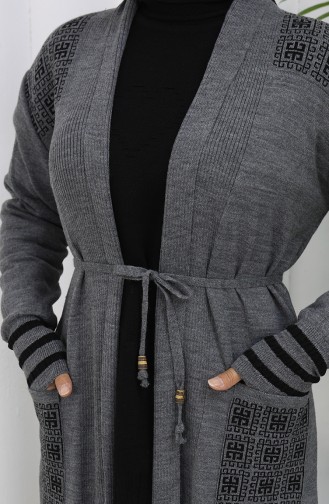 Cardigan Long Brodé En Maille 0027-05 Anthracite 0027-05