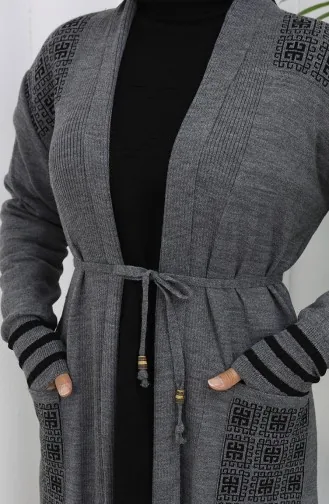 Cardigan Long Brodé En Maille 0027-05 Anthracite 0027-05