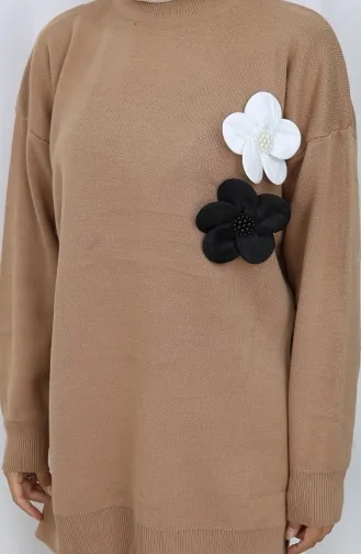 Ensemble Deux Pièces En Tricot Col Roulé Tunique Et Pantalon 1015-07 Café Au Lait 1015-07