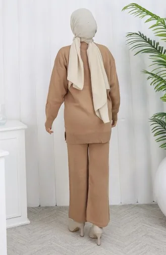 Ensemble Deux Pièces En Tricot Col Roulé Tunique Et Pantalon 1015-07 Café Au Lait 1015-07