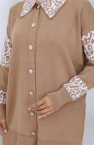 Ensemble Deux Pièces En Tricot Tunique Boutonnée Et Garnie Pantalon 1020-05 Noir Lait Et Café 1020-05