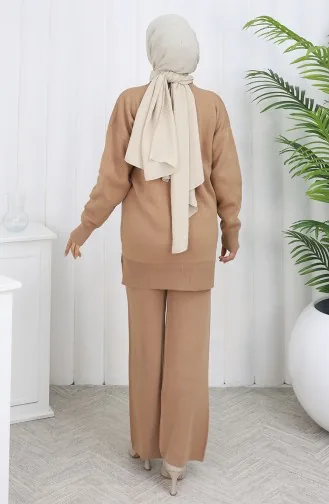 Knitwear Stone Printed Tunic Trousers Two Piece Suit 1053-05 Milk Coffee 1053-05