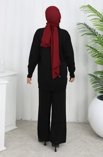 Ensemble Deux Pièces Tunique Et Pantalon En Tricot Brodé De Perles 1068-01 Noir 1068-01