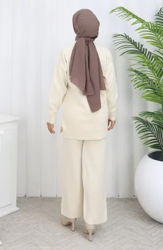 Knitwear Pearl Embroidered Tunic Trousers Two Piece Set 1068-02 Beige 1068-02