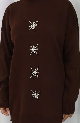 بدلة من قطعتين، بنطلون وتونيك مطرز باللؤلؤ، لون بني، 1068-07 1068-07