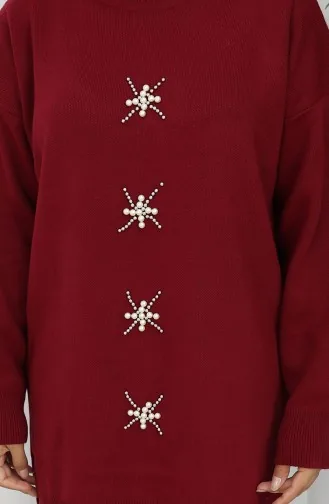 Knitwear Pearl Embroidered Tunic Trousers Two Piece Suit 1068-08 Claret Red 1068-08