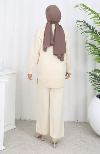 Triko Cepli İncili Tunik Pantolon İkili Takım 1070-01 Bej