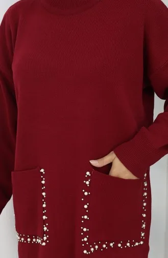 Gebreid Tuniek Met Zakken En Parels Tweedelig Pak 1070-05 Bordeauxrood 1070-05