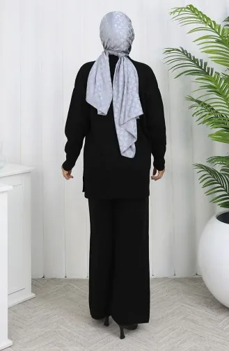 Ensemble Deux Pièces En Tricot Avec Poche Et Perles Tunique Et Pantalon 1070-06 Noir 1070-06