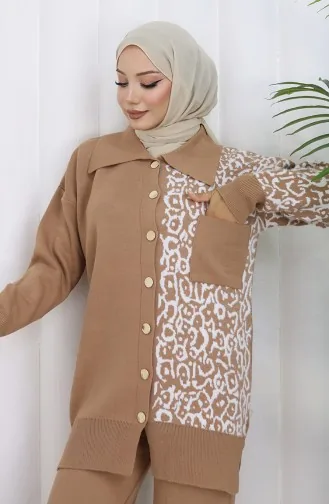 Gebreid Garnituur Met Knopen Tuniek Tweedelig Pak 1078-02 Melk Koffie 1078-02