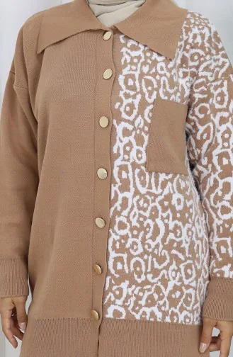 Gebreid Garnituur Met Knopen Tuniek Tweedelig Pak 1078-02 Melk Koffie 1078-02