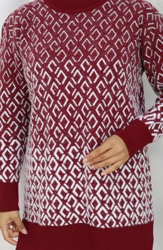 Ensemble Deux Pièces En Tricot Tunique Et Pantalon à Motifs 1085-03 Bordeaux 1085-03