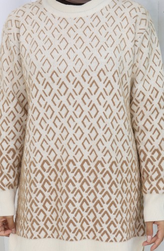 Gebreid Patroon Tuniek Broek Tweedelig Pak 1085-05 Beige 1085-05