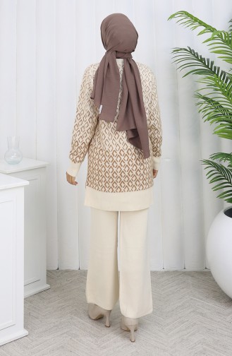 Gebreid Patroon Tuniek Broek Tweedelig Pak 1085-05 Beige 1085-05