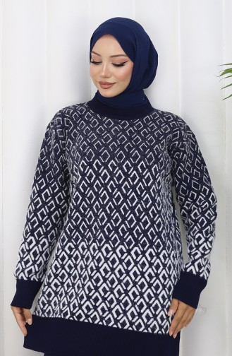 Gebreid Patroon Tuniek Broek Tweedelig Pak 1085-06 Marineblauw 1085-06