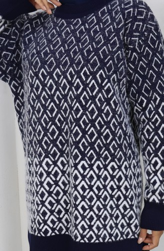 Gebreid Patroon Tuniek Broek Tweedelig Pak 1085-06 Marineblauw 1085-06