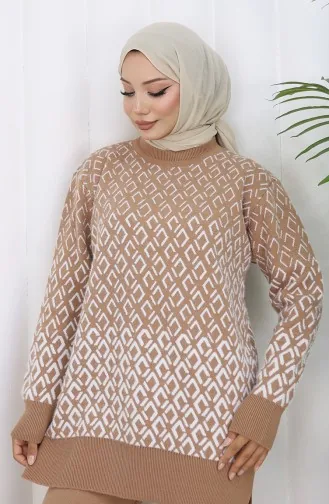 Gebreid Patroon Tuniek Broek Tweedelig Pak 1085-07 Melk Koffie 1085-07