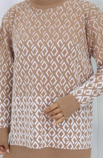 Gebreid Patroon Tuniek Broek Tweedelig Pak 1085-07 Melk Koffie 1085-07