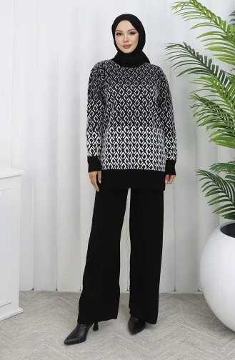 بدلة من قطعتين من قماش محبوك بنقوش، بنطلون، 1085-08 أسود 1085-08