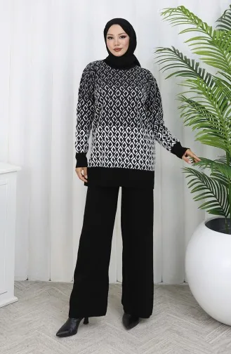 بدلة من قطعتين من قماش محبوك بنقوش، بنطلون، 1085-08 أسود 1085-08