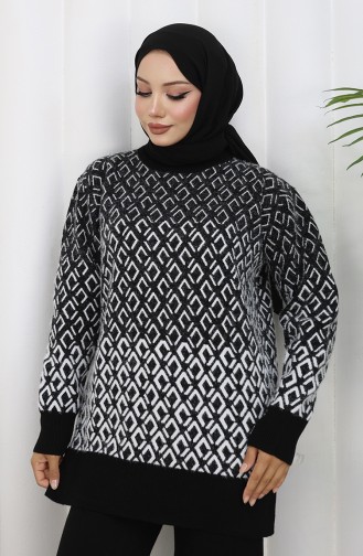 Gebreid Patroon Tuniek Broek Tweedelig Pak 1085-08 Zwart 1085-08
