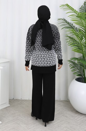 Gebreid Patroon Tuniek Broek Tweedelig Pak 1085-08 Zwart 1085-08