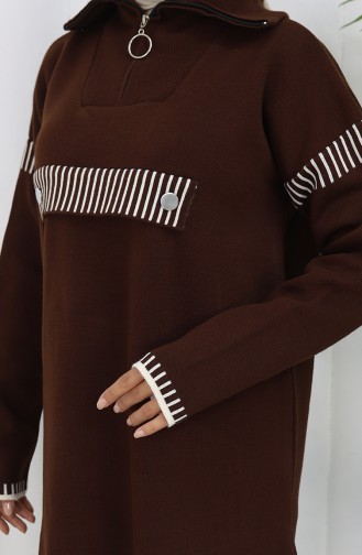 Knitwear Stand Collar Zippered Tunic Trousers Two Piece Suit 1105-04 Brown 1105-04
